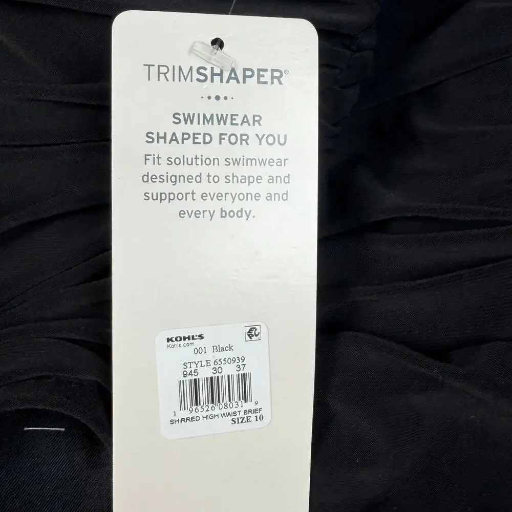 Trimshaper Bikini Bottom Women's Size 10 Black High Waisted Tummy Control NWT
